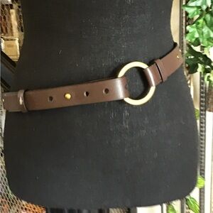 CAbi Brown Leather Belt with Gold Ring Buckle